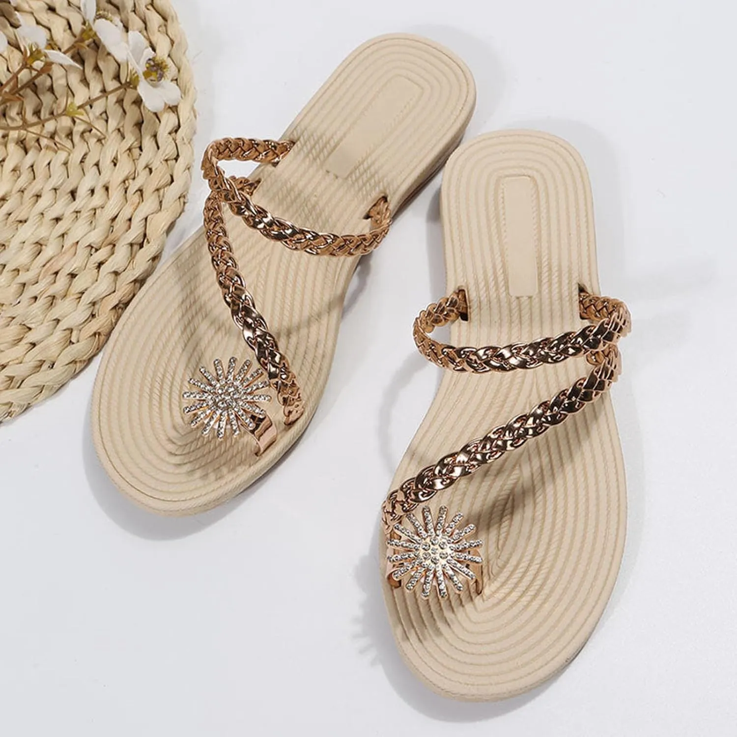Flat Sandals for Women Dressy Comfortable Orthopedic Sandals Beach Sandals Non Slip Summer Flip Flops Arch Support