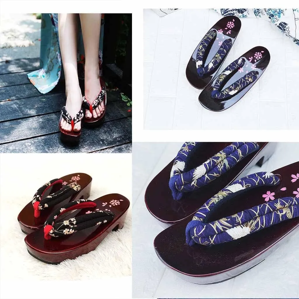 Flip Flop Slippers WomenClogs Female Japanese Sandals Slippers Japanese Flip Flops Thick Bottom Wooden Slippers Summer High Heels and Wind Girl (Color : C, Size : EUR40-42)