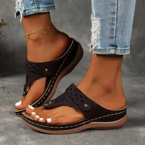 Flip Flops for Women with Arch Support Comfortable Walking Orthopedic Sandals Thong Sandals Hollow Wedge Sandals for Women Slippers Slip On Platform Sandals Dressy Summer Beach Shoes