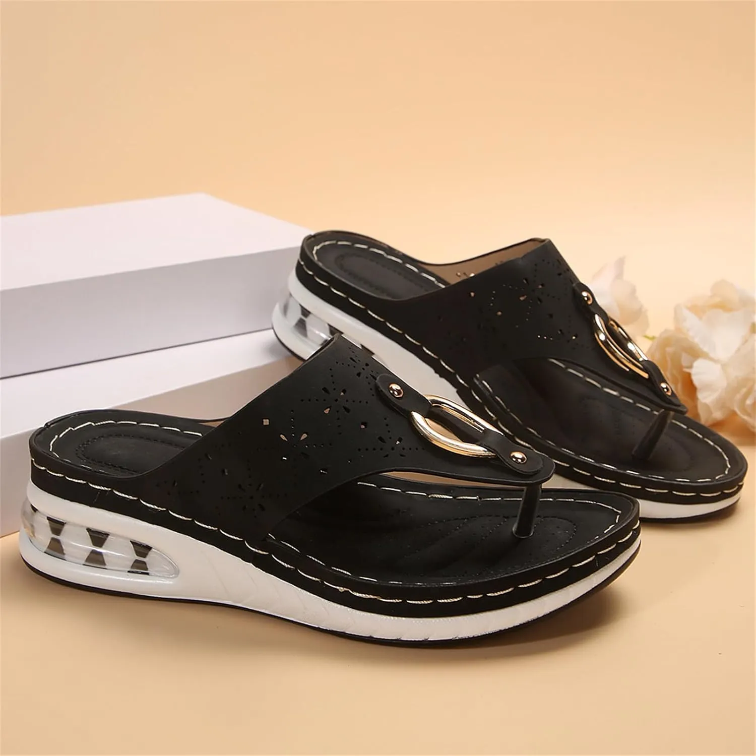 Flip Flops with Arch Support for Women Platform Orthopedic Wedge Sandals Comfort Beach Slippers T-Strap Walking Shoes