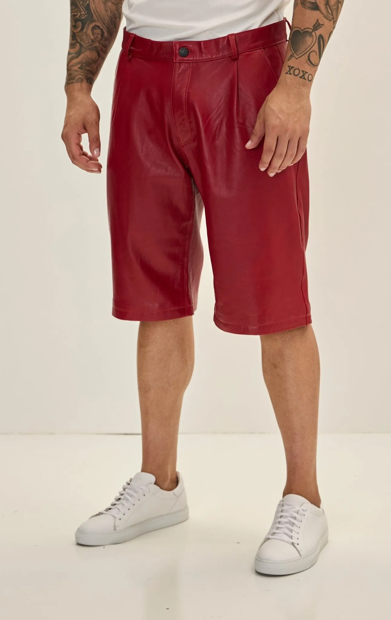 Genuine Lambskin Leather Shorts - Red