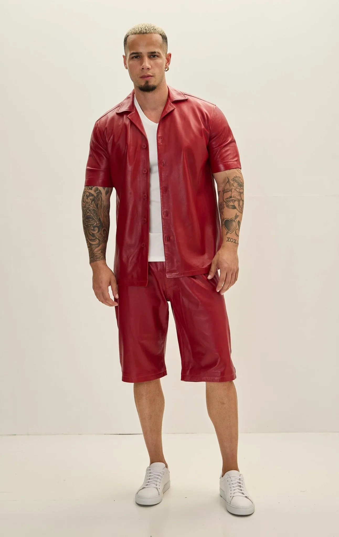 Genuine Lambskin Leather Shorts - Red