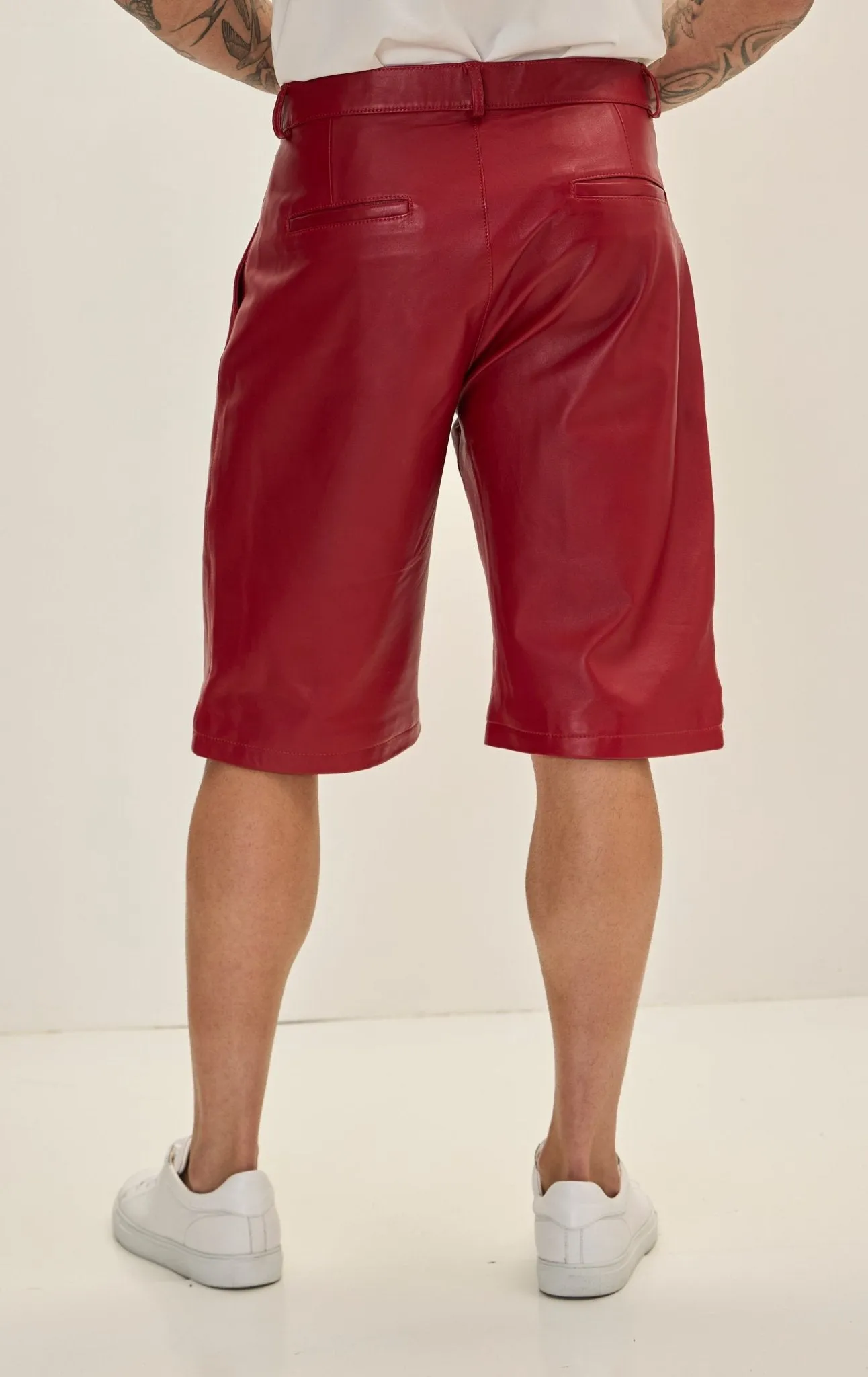 Genuine Lambskin Leather Shorts - Red