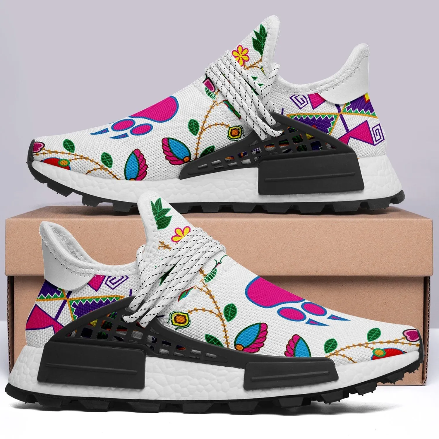 Geometric Floral Fall White Okaki Sneakers