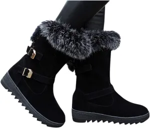 Gibobby Womens Flat Boots,Women Snow Boots Bucket Warm Ankle Booties Comfortable Winter Slip On Booties Outdoor Shoes