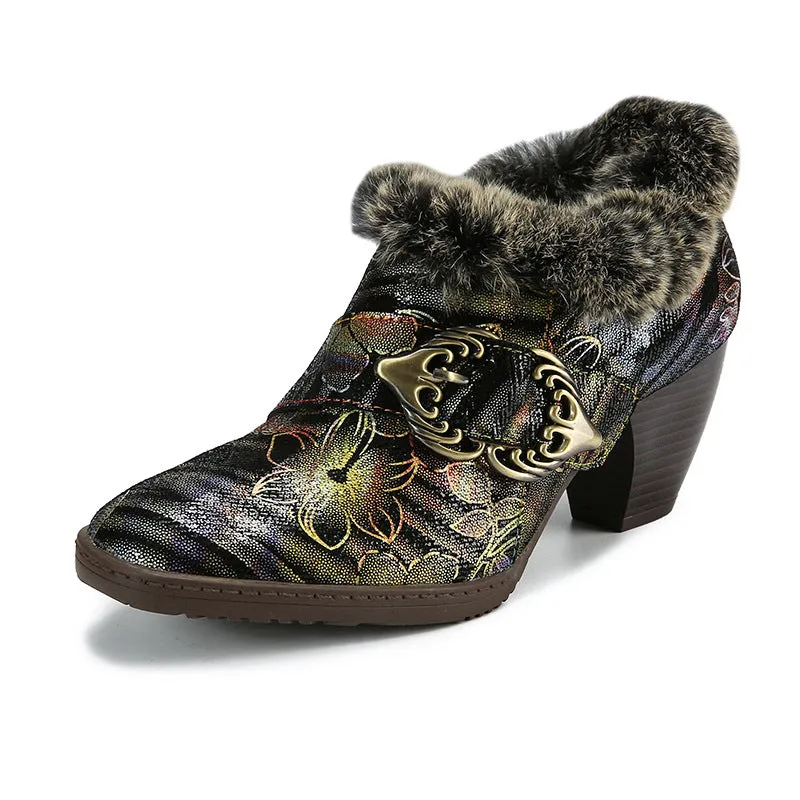 Gorgeous Comfortable Fur Collar Warm Pumps