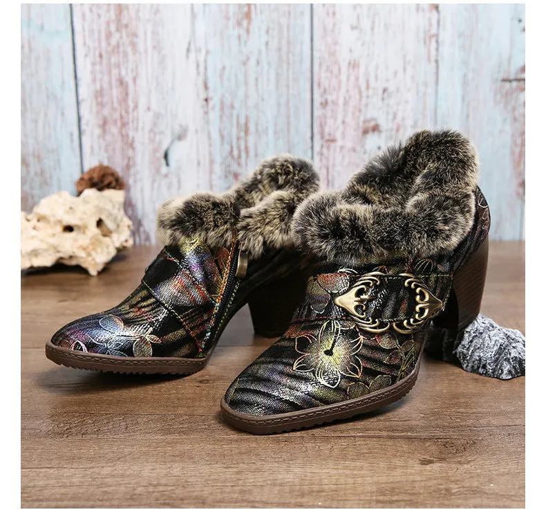Gorgeous Comfortable Fur Collar Warm Pumps