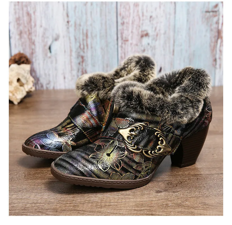 Gorgeous Comfortable Fur Collar Warm Pumps