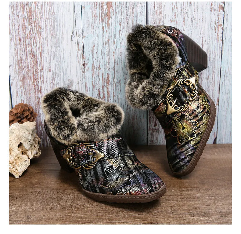 Gorgeous Comfortable Fur Collar Warm Pumps