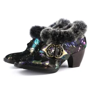 Gorgeous Comfortable Fur Collar Warm Pumps