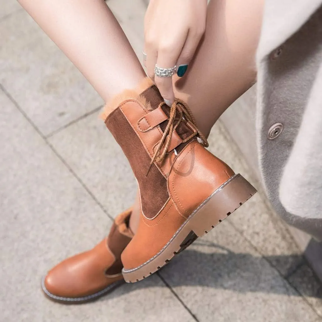 HHmei Women's Round Toe Lace Up Combat Mid Calf Combat Boots Boots 2019 Fashion
