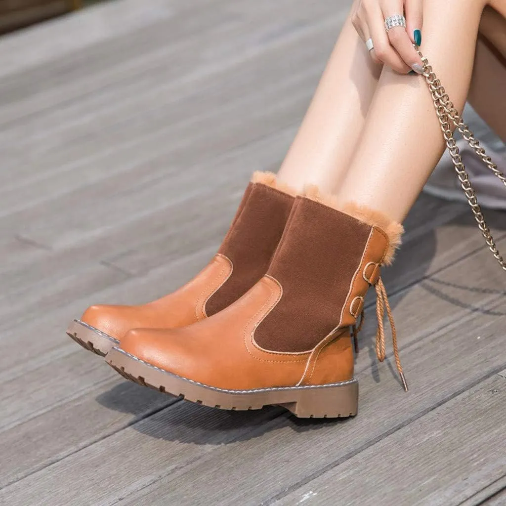 HHmei Women's Round Toe Lace Up Combat Mid Calf Combat Boots Boots 2019 Fashion