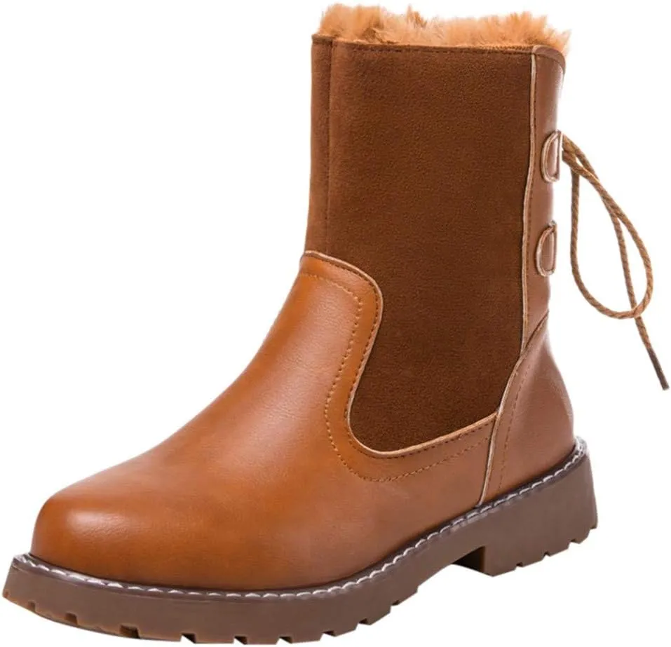 HHmei Women's Round Toe Lace Up Combat Mid Calf Combat Boots Boots 2019 Fashion