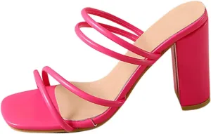 High Heel Slide Sandals for Women Strappy Slip On Mules Chunky Heeled Sandal Sexy Dress Shoes For Prom Wedding Party