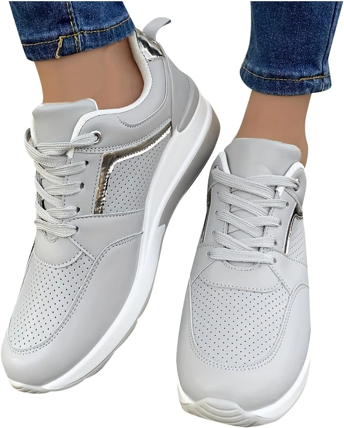 High Heel Wedge Sneakers for Women Breathe Walking Shoes Non-Slip Fashion Tennis Shoes Lightweight Platform Casual Slip On Sneakers