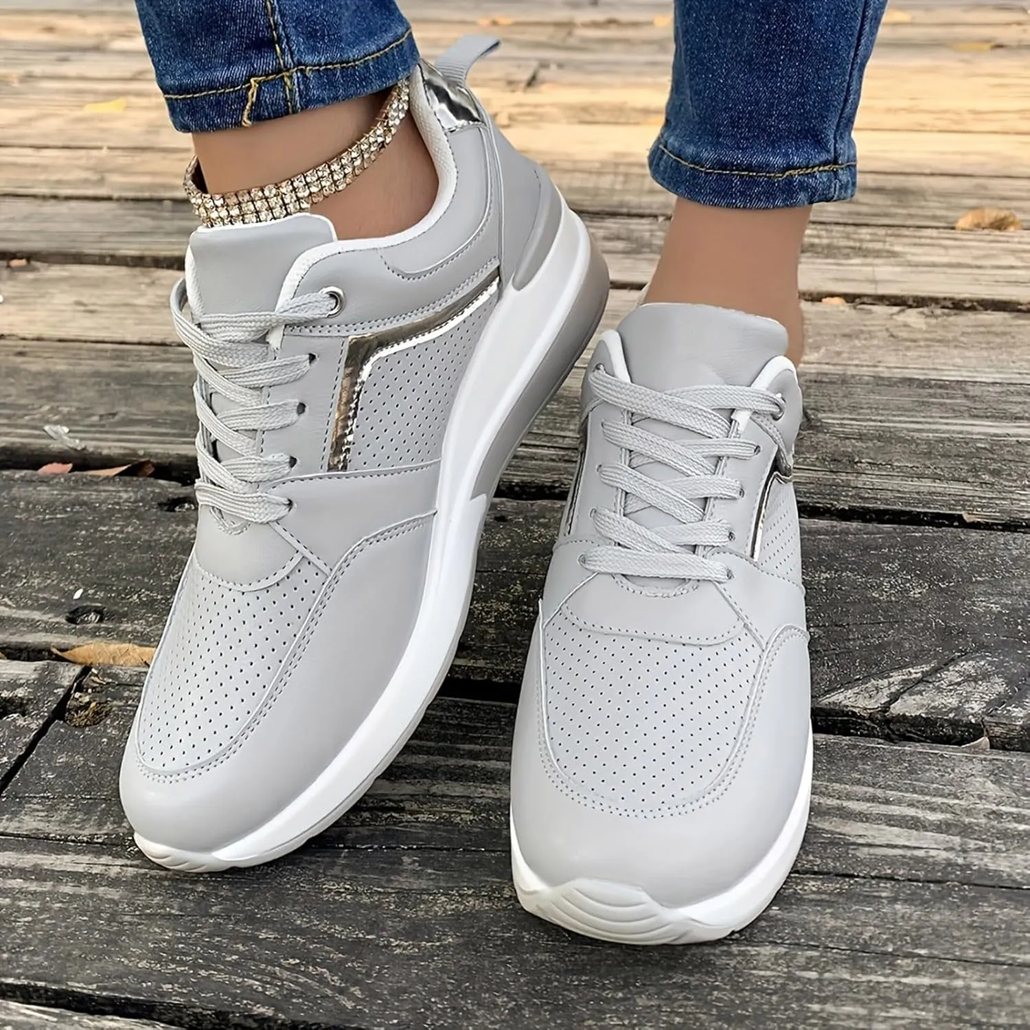 High Heel Wedge Sneakers for Women Breathe Walking Shoes Non-Slip Fashion Tennis Shoes Lightweight Platform Casual Slip On Sneakers