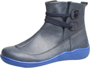 hlysgo Vintage Flat Casual Boots for Women, Waterproof Fashion Outdoor Flatform Hiking Boot with Side Zipper