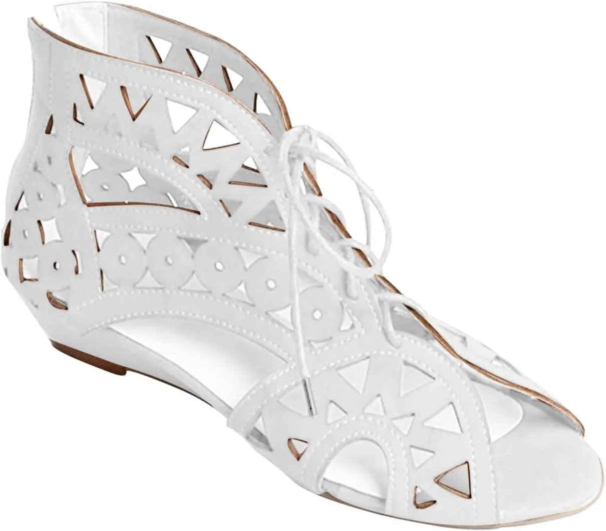 Hollow Out Sandals for Women Summer Casual Cross Lace up Open Toe Back Zipper Flat Sandals Lightweight Gladiator Shoes