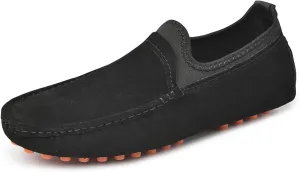 HOOENG Smoking Loafer for Men Lightweight Large Size Genuine Suede Leather Moc Toe Resistant Anti-Slip Flexible Lightweight Flat Heel Casual Slip On (Color : Black, Size : 8)