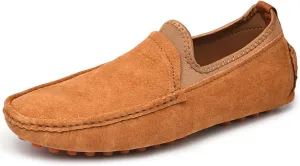 HOOENG Smoking Loafer for Men Lightweight Large Size Genuine Suede Leather Moc Toe Resistant Anti-Slip Flexible Lightweight Flat Heel Casual Slip On (Color : Brown, Size : 9)