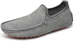 HOOENG Smoking Loafer for Men Lightweight Large Size Genuine Suede Leather Moc Toe Resistant Anti-Slip Flexible Lightweight Flat Heel Casual Slip On (Color : Gray, Size : 12)