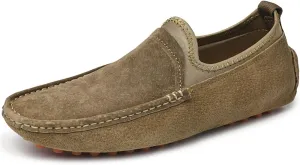 HOOENG Smoking Loafer for Men Lightweight Large Size Genuine Suede Leather Moc Toe Resistant Anti-Slip Flexible Lightweight Flat Heel Casual Slip On (Color : Khaki, Size : 11.5)