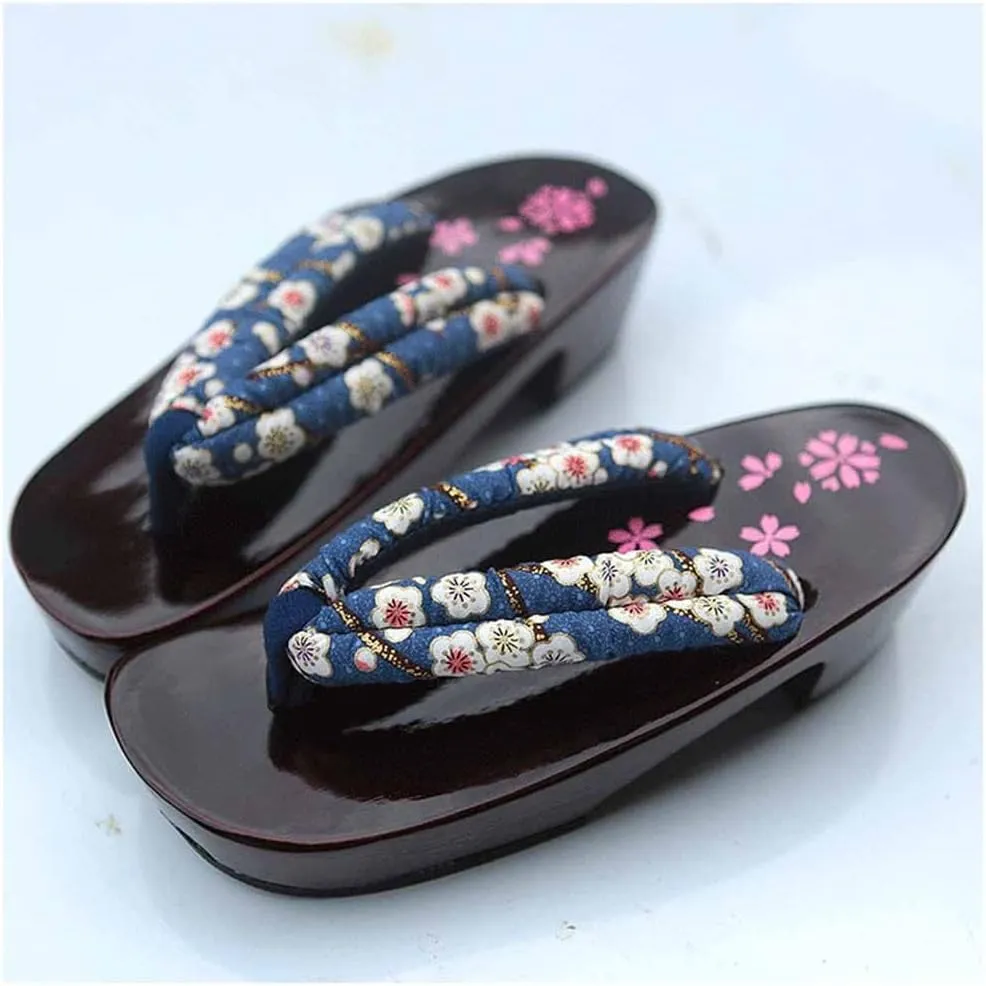 Japanese Wooden Clogs Sandals Slippers ??Flip Flop Slippers WomenJapanese Flip Flops Thick Bottom Wooden Slippers Summer High Heels and Wind Girl (Color : A, Size : EUR36-37)