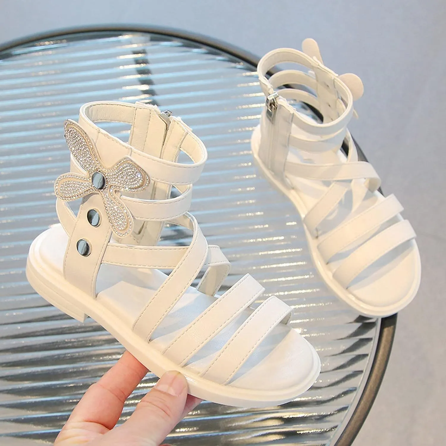 Kids Slides Girls' Sandals Summer Fashion Children's Rhinestone Roman Sandals Korean Edition Wee Squeak Boots