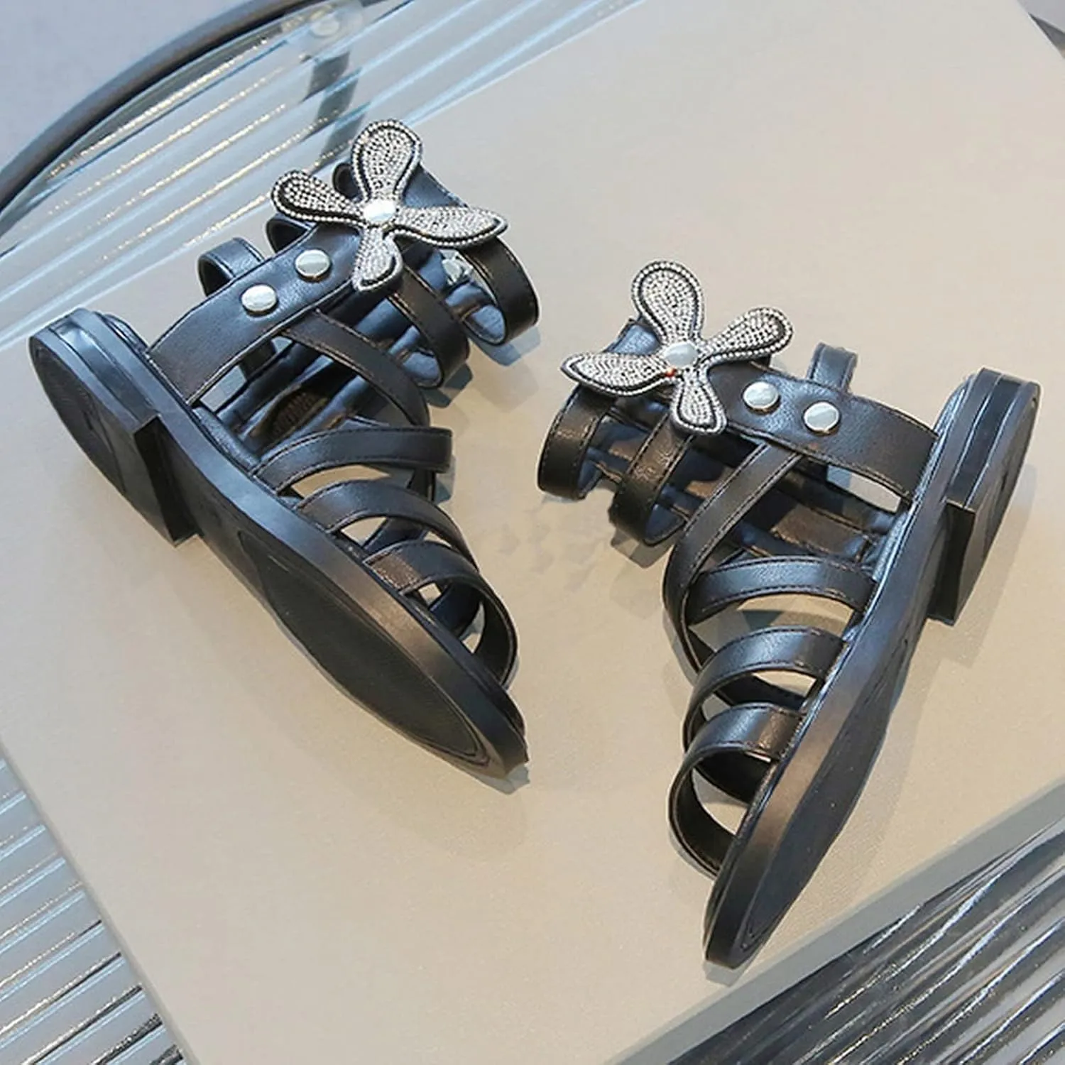 Kids Slides Girls' Sandals Summer Fashion Children's Rhinestone Roman Sandals Korean Edition Wee Squeak Boots