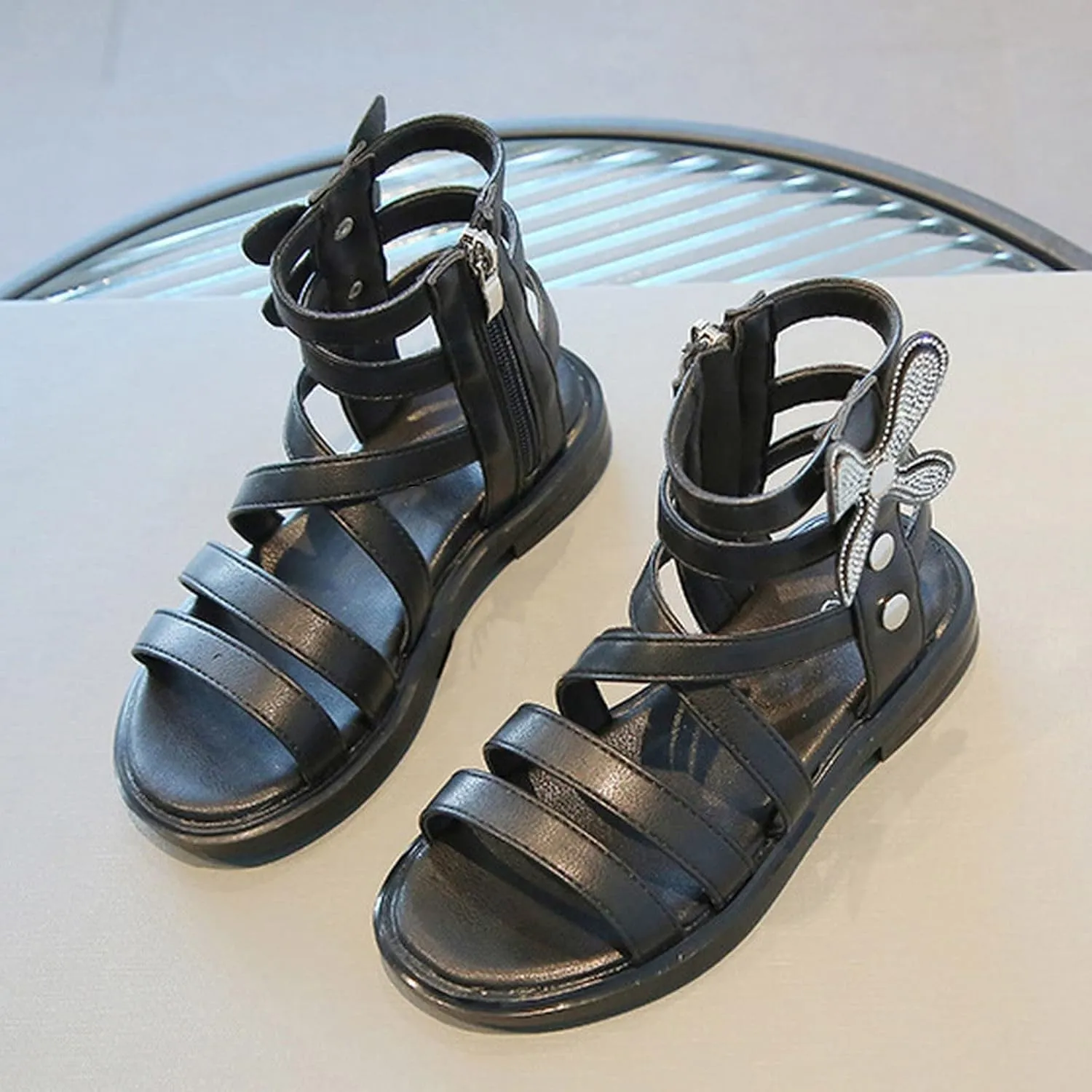 Kids Slides Girls' Sandals Summer Fashion Children's Rhinestone Roman Sandals Korean Edition Wee Squeak Boots