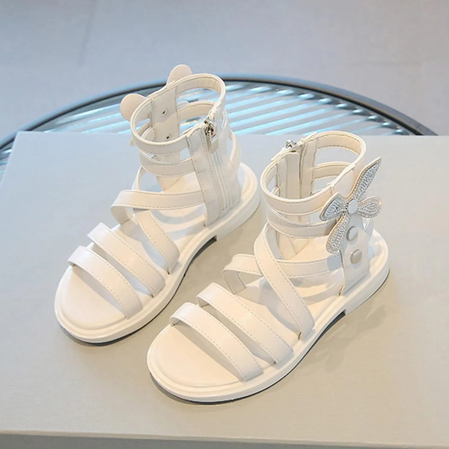 Kids Slides Girls' Sandals Summer Fashion Children's Rhinestone Roman Sandals Korean Edition Wee Squeak Boots