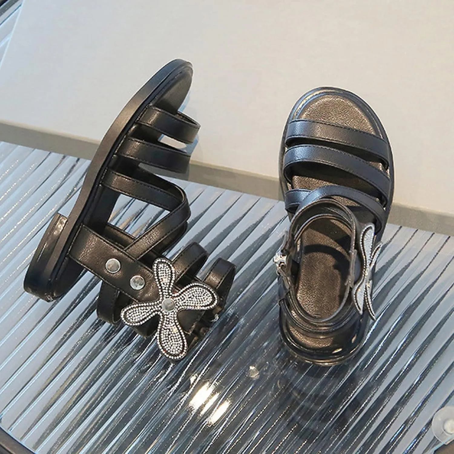 Kids Slides Girls' Sandals Summer Fashion Children's Rhinestone Roman Sandals Korean Edition Wee Squeak Boots
