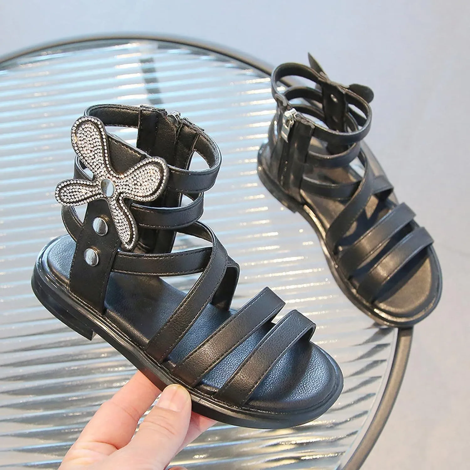 Kids Slides Girls' Sandals Summer Fashion Children's Rhinestone Roman Sandals Korean Edition Wee Squeak Boots
