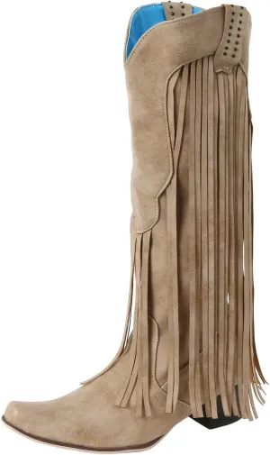 Knee High Boots Women Cowboy Boots for Women Fall Boots for Women 2024 Fringe Booties Fashion Chunky Heels Boots