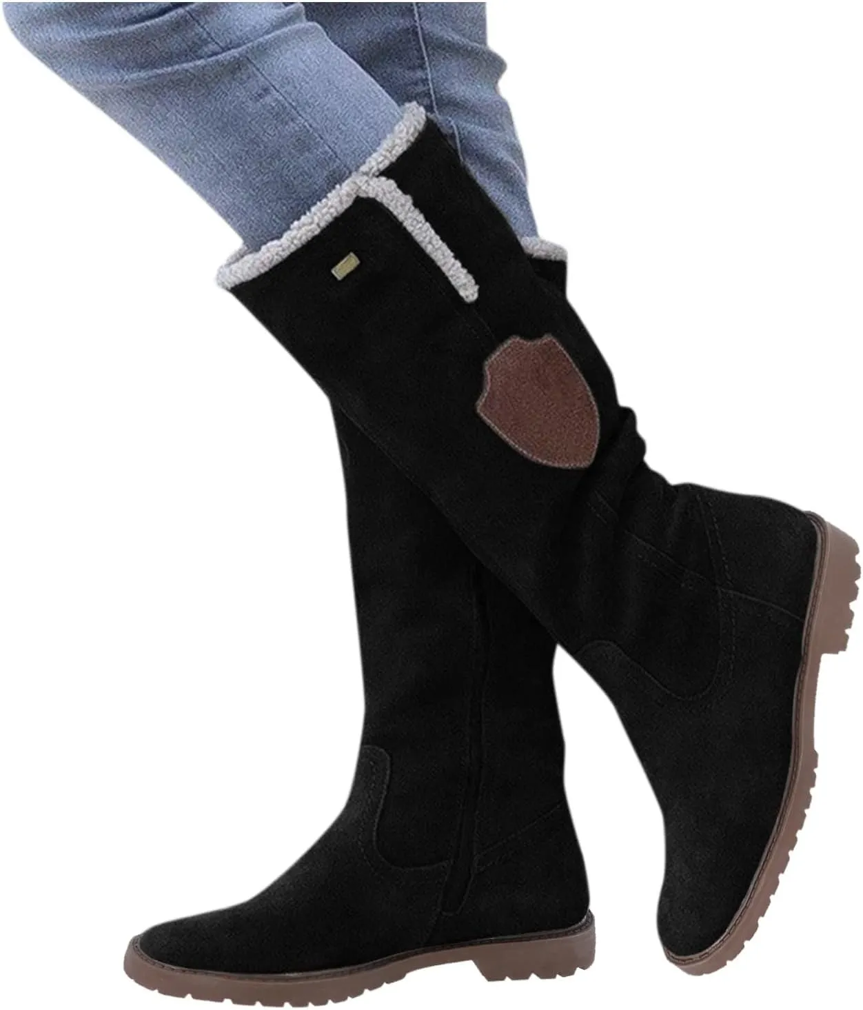 Knee High Boots Women Low Heel Winter Boots for Women Retro Side Zipper Long Cotton Boots Snow Boots Warm Shoes
