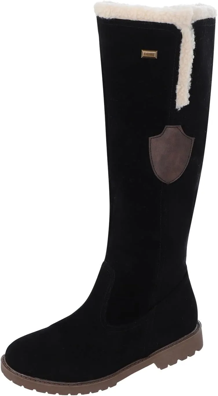 Knee High Boots Women Low Heel Winter Boots for Women Retro Side Zipper Long Cotton Boots Snow Boots Warm Shoes