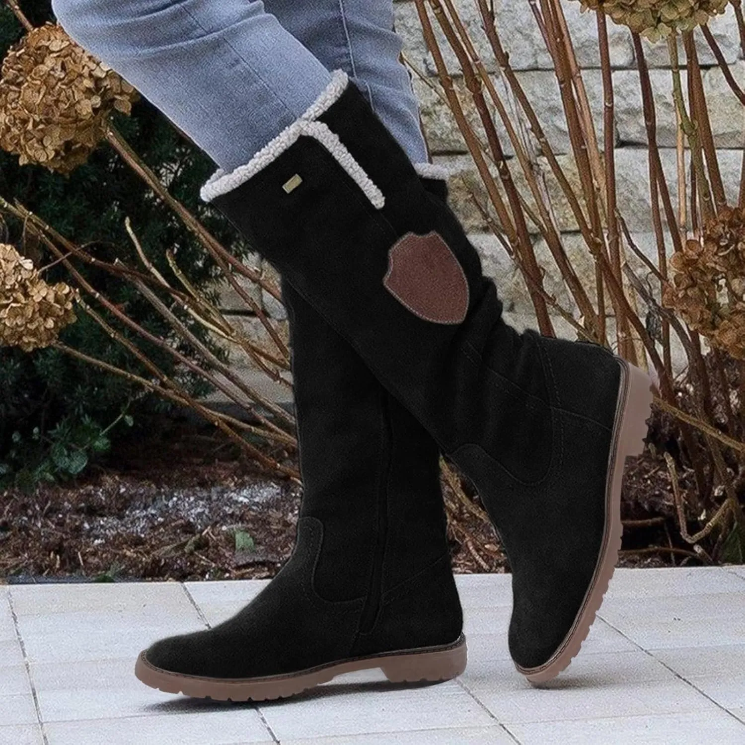 Knee High Boots Women Low Heel Winter Boots for Women Retro Side Zipper Long Cotton Boots Snow Boots Warm Shoes