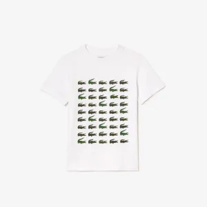 Lacoste Kids Crocodile Print Cotton T-Shirt White TJ1248 001