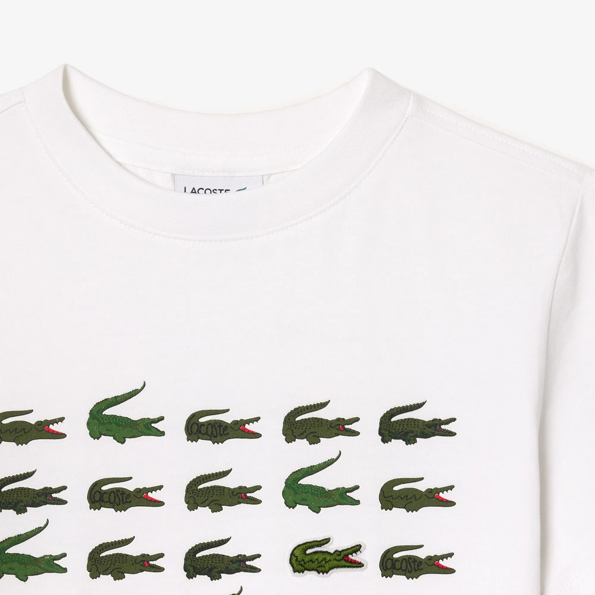 Lacoste Kids Crocodile Print Cotton T-Shirt White TJ1248 001