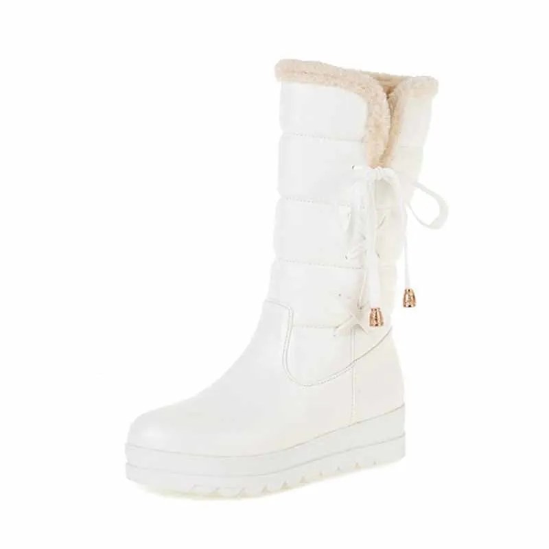 Ladies Warm Snow Boot Mid-calf Winter PU Leather Boots
