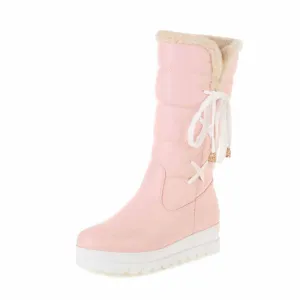 Ladies Warm Snow Boot Mid-calf Winter PU Leather Boots