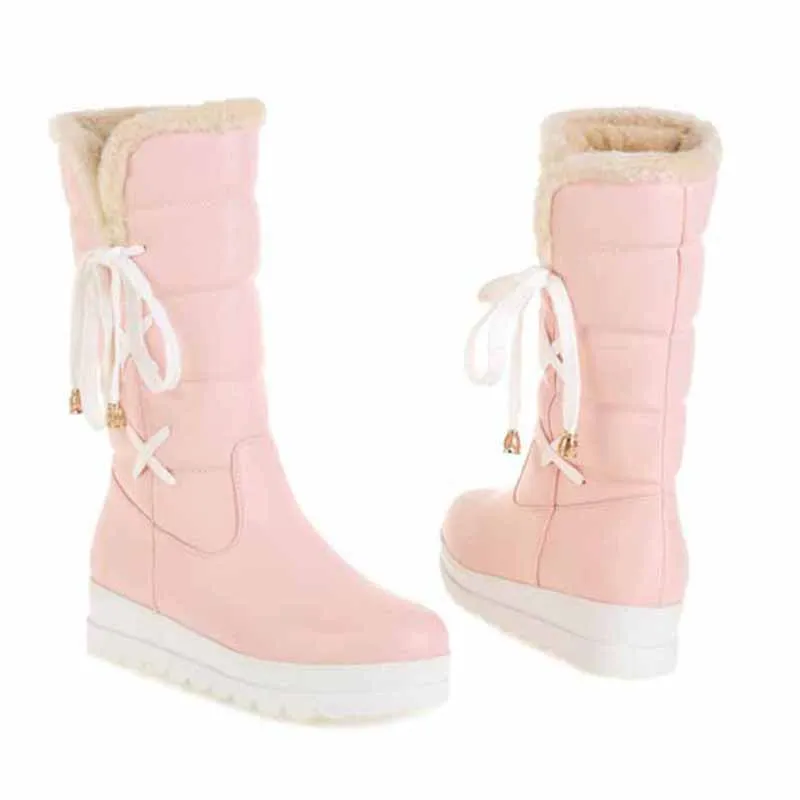 Ladies Warm Snow Boot Mid-calf Winter PU Leather Boots