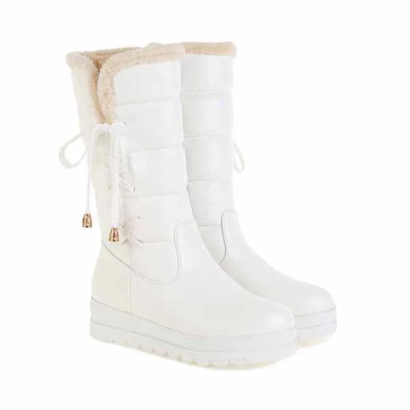 Ladies Warm Snow Boot Mid-calf Winter PU Leather Boots