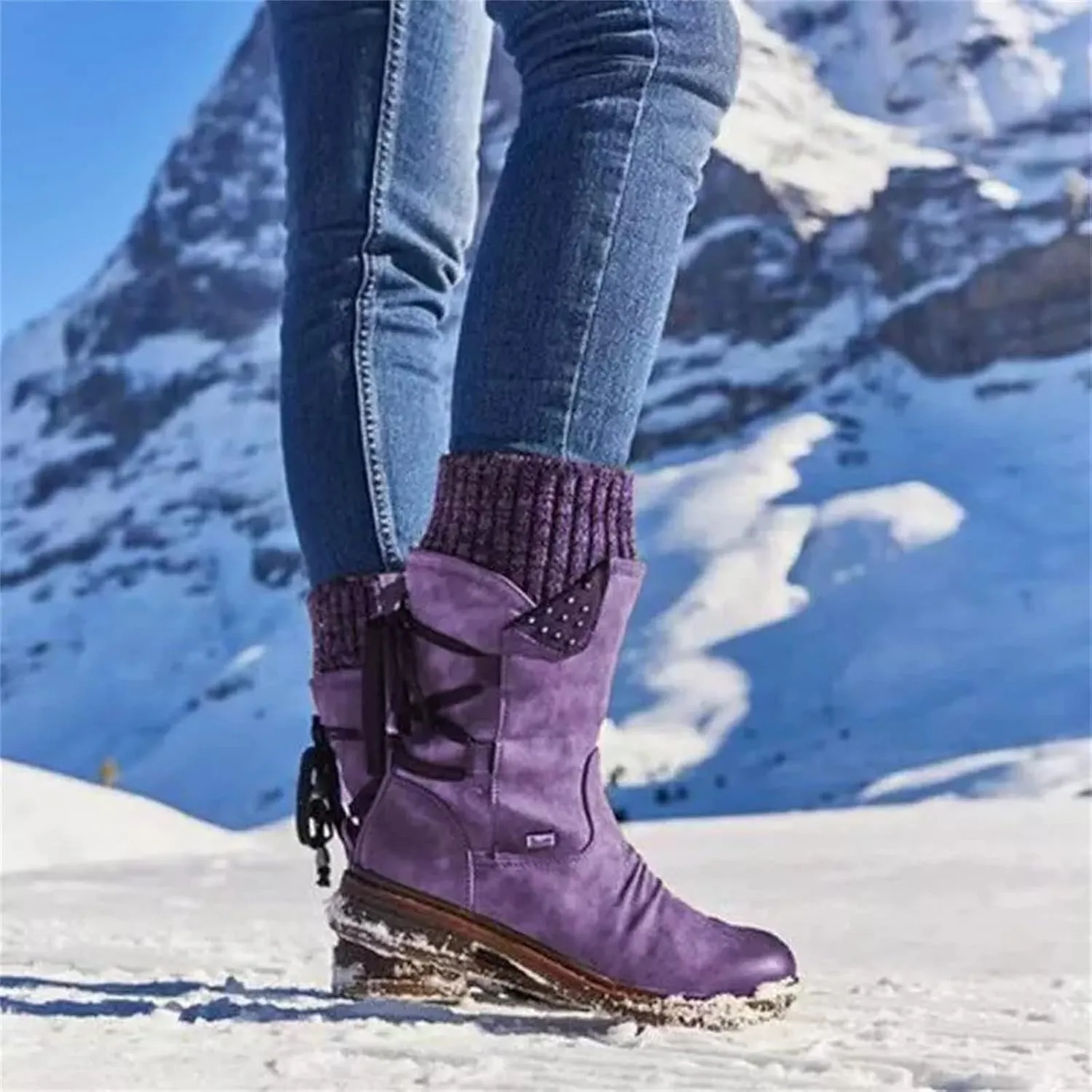 Ladmiple Boots For Women 2024 Low Heel Combat Boots Side Zipper Mid Calf Motorcycle Riding Military Biker Boots Ankle Booties