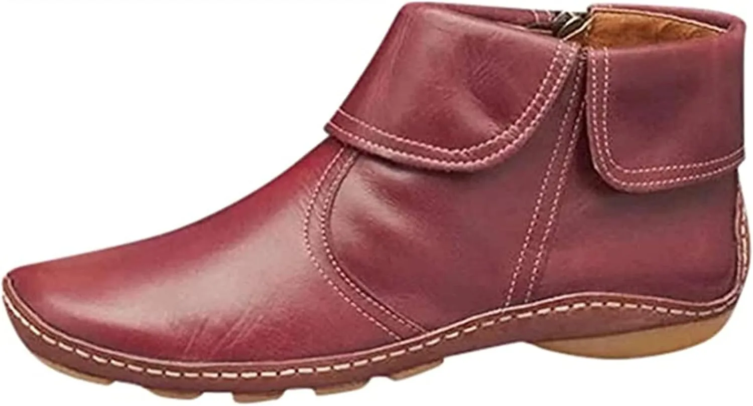 Ladmiple Cowboy Booties For Women Ankle Boots Fashion Short Cowgirl Western Retro Casual High Top Combat Walking Shoes