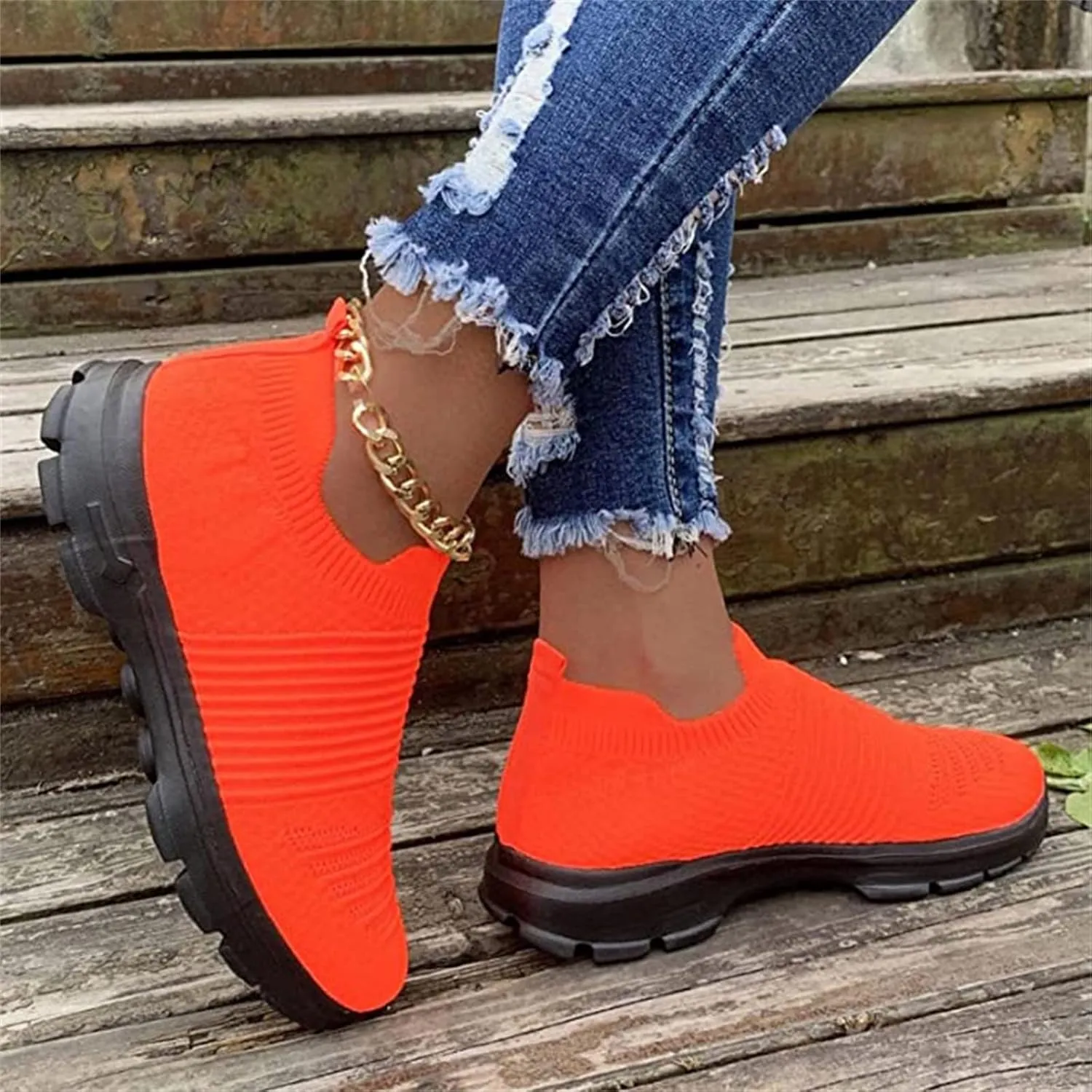 Ladmiple Walking Shoes Women Arch Support Slip On Sock Sneakers Lady Girls Mesh Loafers Fashion Casual Running Tennis Shoes