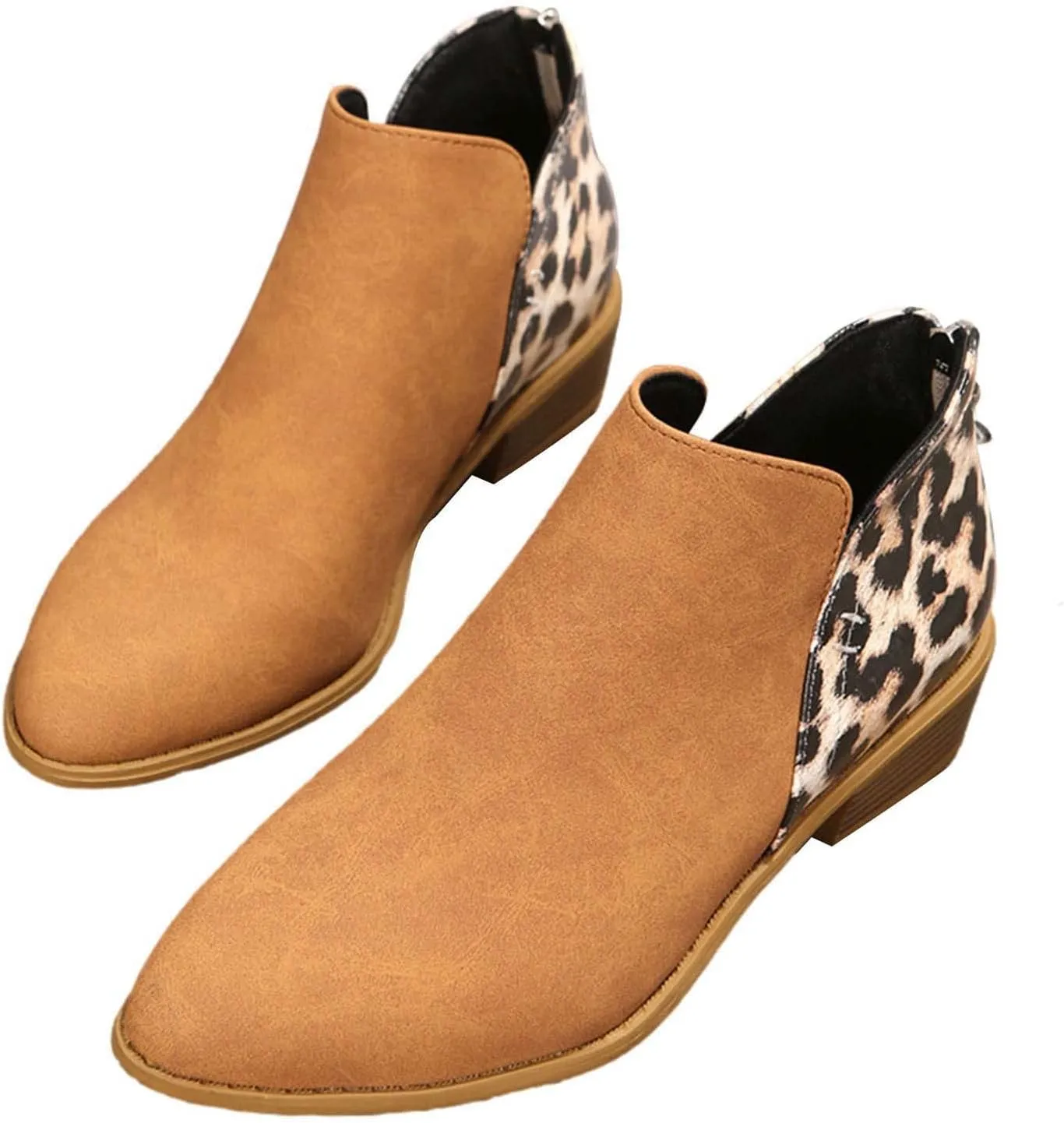 Leopard Print Women's Boots Suede Fashion Formal Ankle Boots Chunky Low Heel Large Size Side Zipper Short Boots