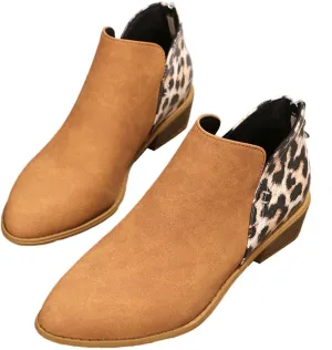 Leopard Print Women's Boots Suede Fashion Formal Ankle Boots Chunky Low Heel Large Size Side Zipper Short Boots
