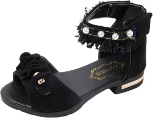 Low Heels Open Toe Princess Sandal Bohemian Sandals For Girls Children Shoes Thick High Heeled Sandals Fashionable Small High Heeled Flower Pearl