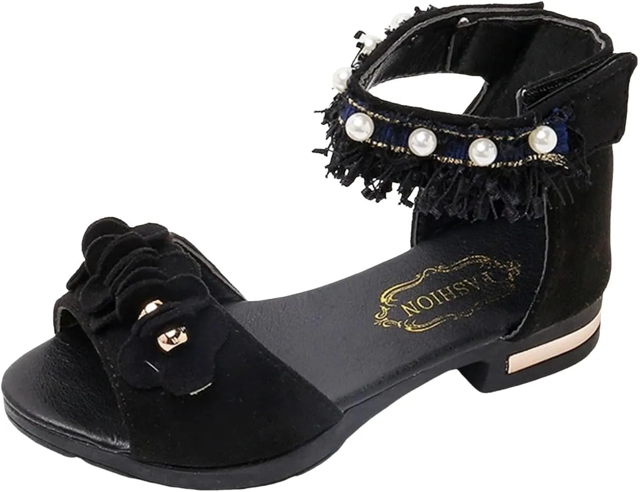 Low Heels Open Toe Princess Sandal Bohemian Sandals For Girls Children Shoes Thick High Heeled Sandals Fashionable Small High Heeled Flower Pearl
